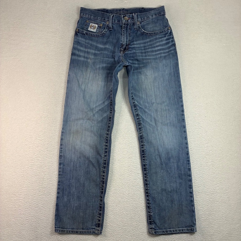 Cinch Ian Jeans Men 31x30 Blue Bootcut Whiskered Western Cowboy White Label Fade